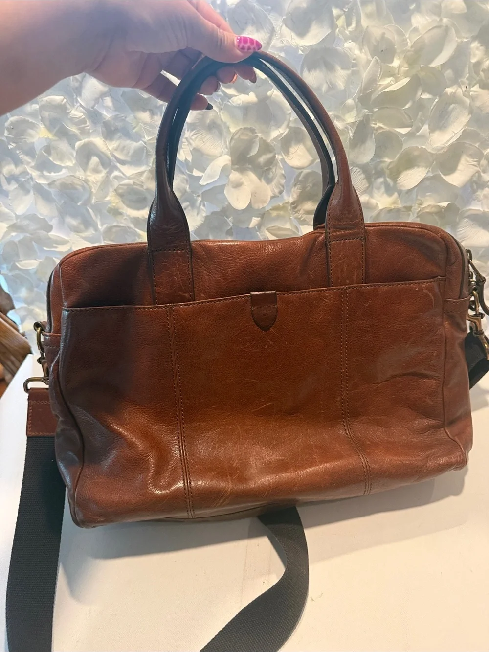 Fossil Brown Leather Briefcase with Removable Strap